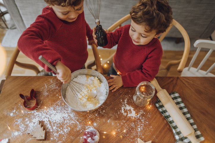 Kids baking Christmas cookies